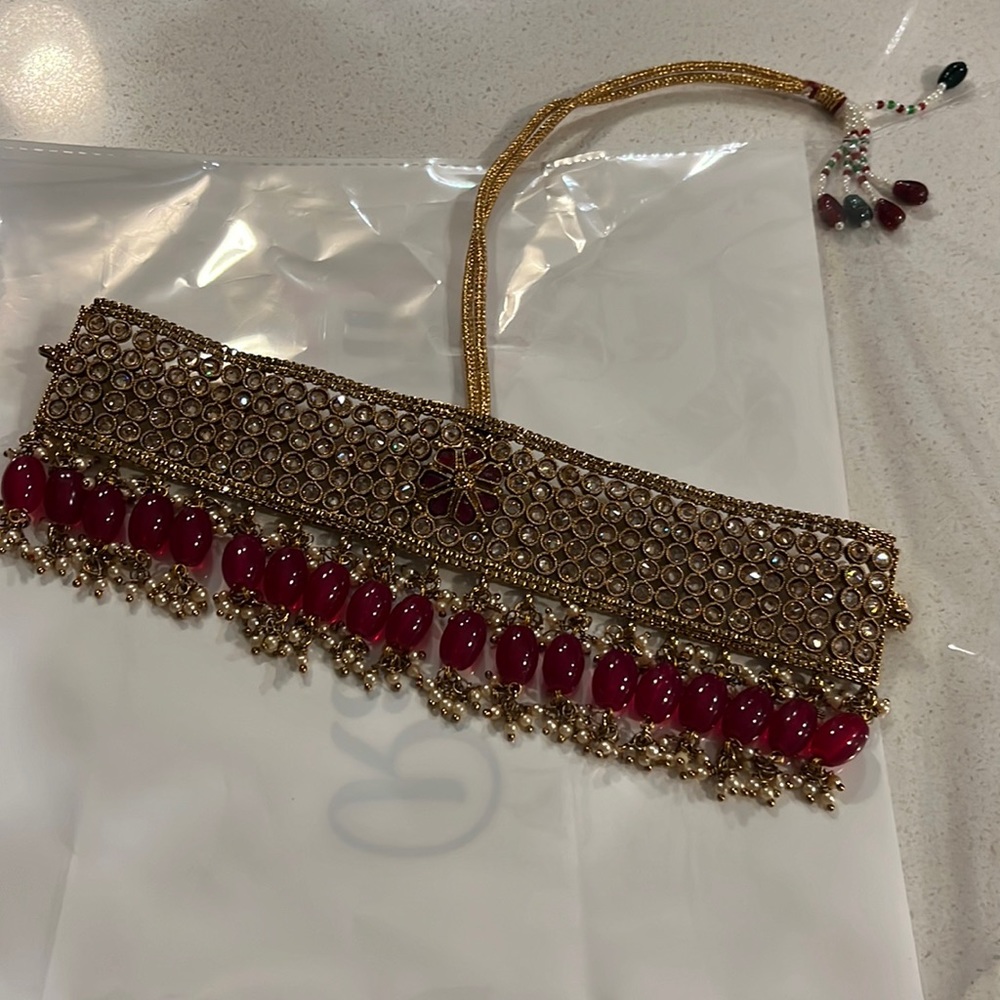 Ruby gold necklace and earrings set indian Pakistani jewelry